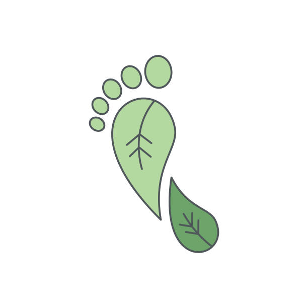 illustrazioni stock, clip art, cartoni animati e icone di tendenza di icona carbon footprint flat line con tratto modificabile - recycling carbon footprint footprint sustainable resources