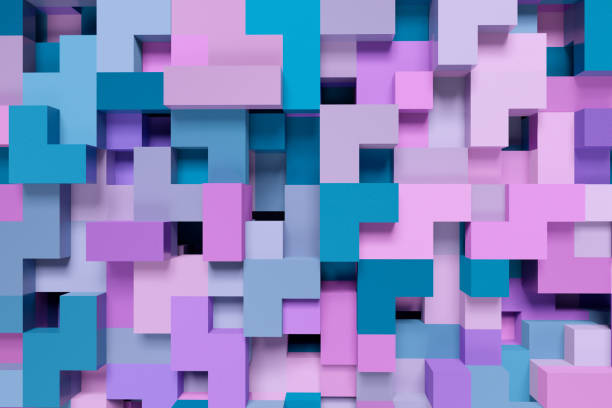 istock Colorful abstract geometric 3d background with different elements and colors for your design. Abstract shapes from tetris game. 3d rendering illustration. 1389750696