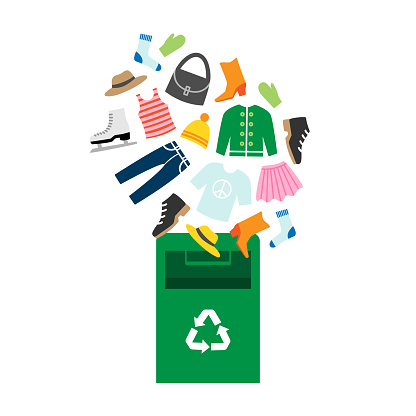 Clothes recycling bin. Textile recycle vector illustration.