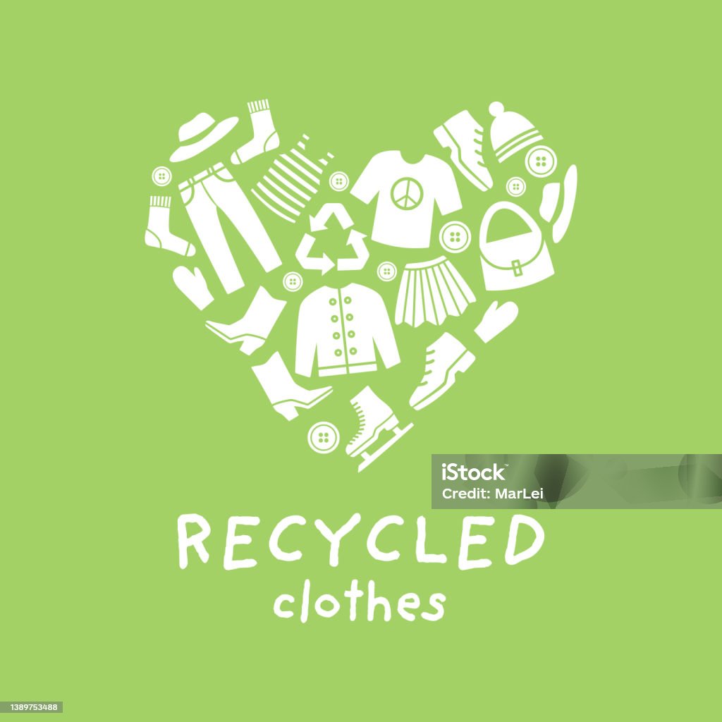 Recycled Clothes Vector Illustration Clothing Icons In Heart Shape