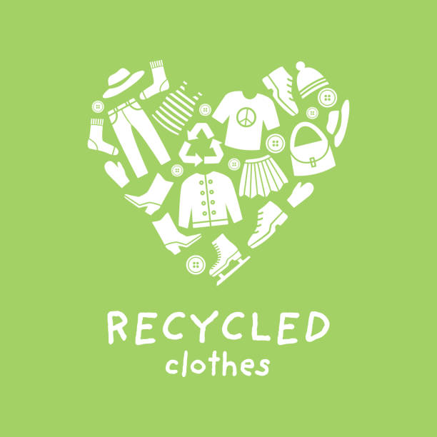 Recycled clothes vector illustration. Clothing icons in heart shape. Eco label. Recycled clothes vector illustration. Clothing icons in heart shape. Eco label. second hand stock illustrations