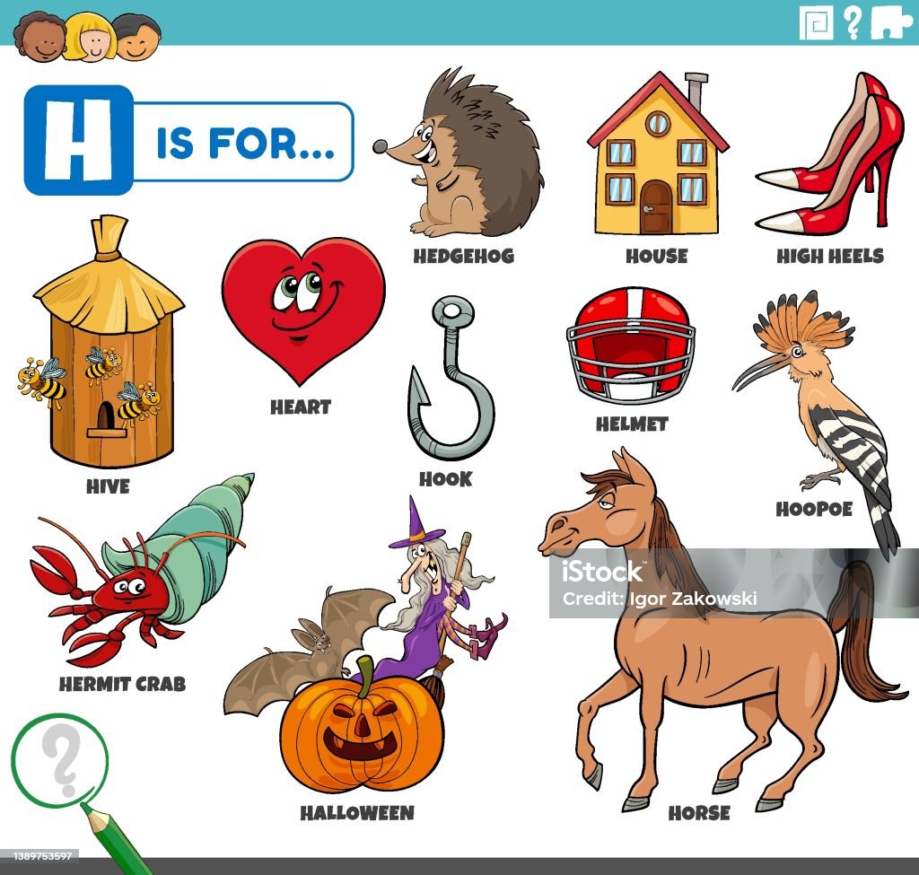 Letter H Words Educational Set With Cartoon Characters Stock Illustration -  Download Image Now - iStock