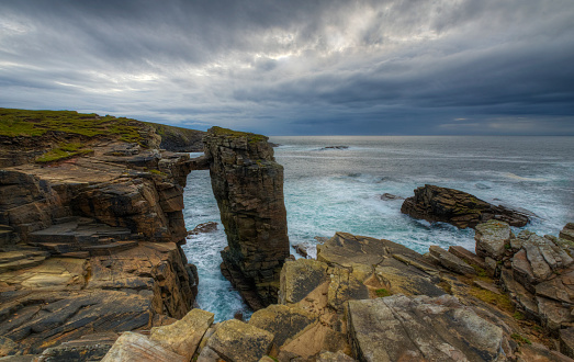 Yesnaby is an area of stately sandstone outcroppings and rock stacks on Mainland Island in Scotland’s Orkney archipelago.