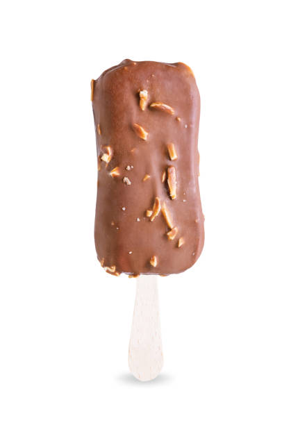 istock Vanilla ice cream with crispy nuts and chocolate glaze on a stick on a white isolated background 1389755532