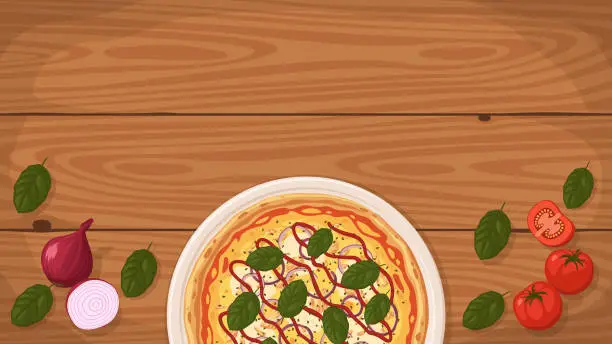 Vector illustration of BBQ Chicken Pizza on a plate.