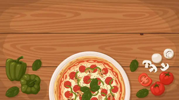 Vector illustration of Delicious Windsor-Style Pizza on a plate.