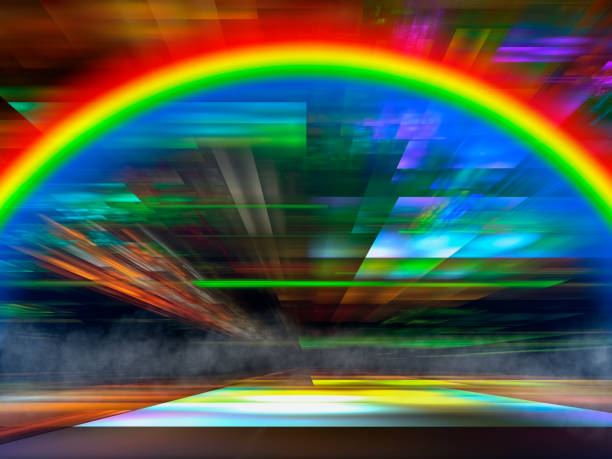 istock Abstract sci-fi 3d illustration with rainbow and fog 1389757113