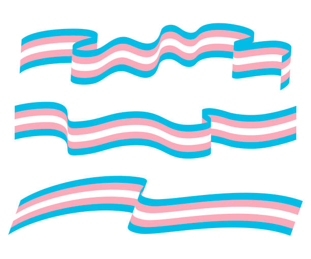 Transgender flags fluttering Three ribbons in the colors of the transgender flag fluttering in the wind on white background. pride flag icon stock illustrations
