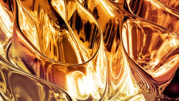 istock Abstract background with wavy sparkling golden liquid pattern on shiny glossy surface. Viscous yellow fluid like surface of gold foil or brilliant glass. Beautiful creative festive backdrop. 3d render 1389760066