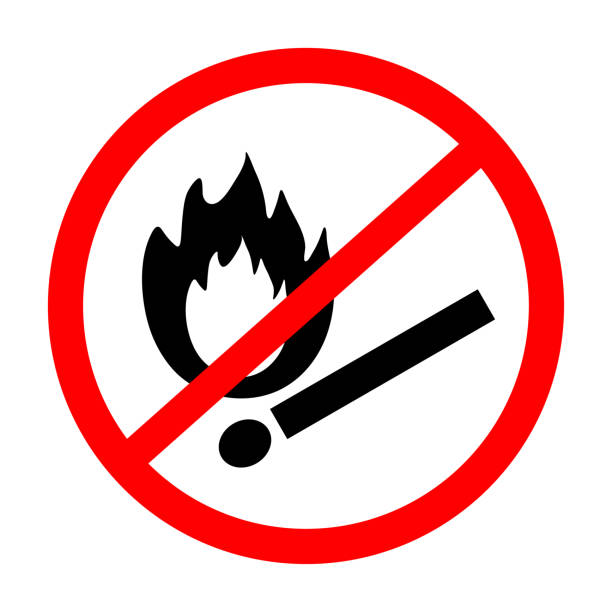 istock No open flame sign. No fire prohibition sign. Flat vector illustration, Match and flame 1389760863