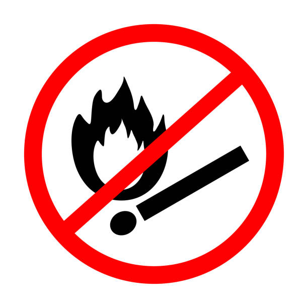 No open flame sign. No fire prohibition sign. Flat vector illustration, Match and flame No open flame sign. No fire prohibition sign. Flat vector illustration, Match and flame. safety first stock illustrations