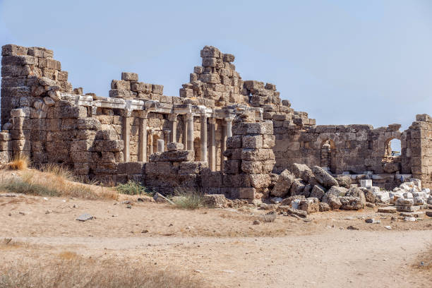 Ruins of the State Agora in Side, Turkey stock photo