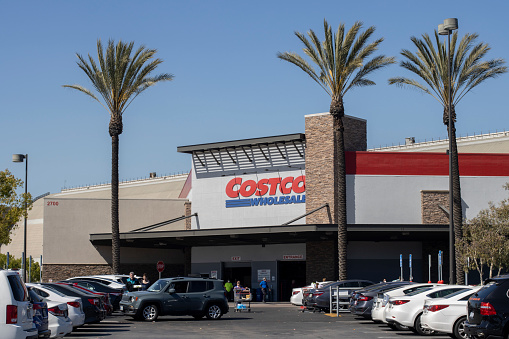 Irvine, CA, USA - Mar 22, 2022: The Costco store in Irvine, California. Costco Wholesale Corporation is a multinational company that operates a chain of membership-only big-box retail stores.