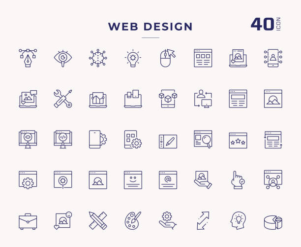 ikony linii obrysu edytowalne w projekcie sieci web - branding internet development the media stock illustrations