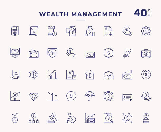 자산 관리 편집 가능한 스트로크 라인 아이콘 - stock certificate investment savings certificate stock illustrations