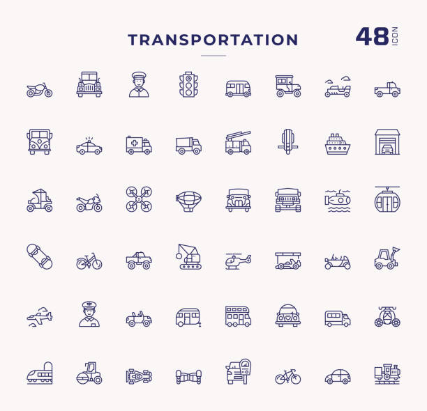 ilustrações de stock, clip art, desenhos animados e ícones de transportation editable stroke line icons - troleicarro