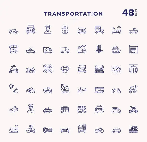 Vector illustration of Transportation Editable Stroke Line Icons