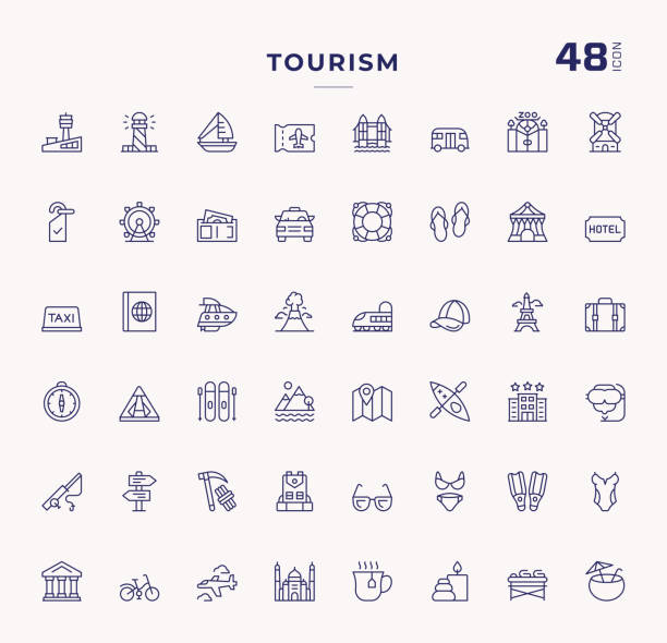 Tourism Editable Stroke Line Icons Tourism Editable Stroke Line Icons travel agencies stock illustrations