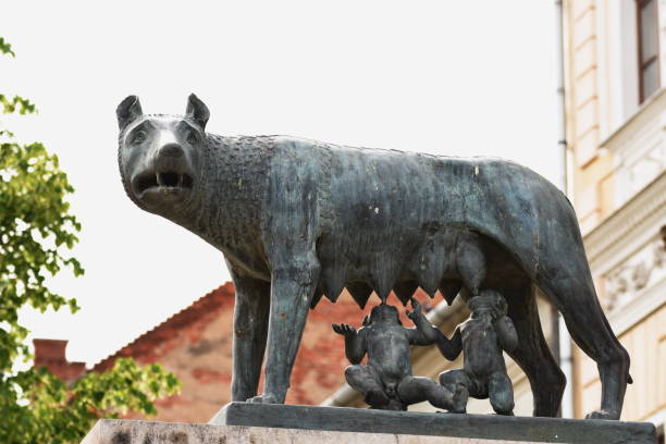 The Capitoline Wolf (Lupa Capitolina), a bronze sculpture at Piazza del Campidoglio in Rome, Italy.