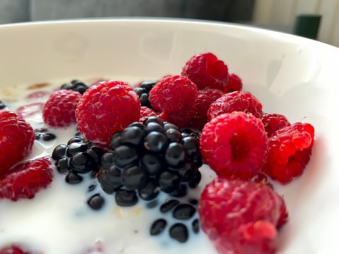 Oatmeal bowl with fresh strawberries