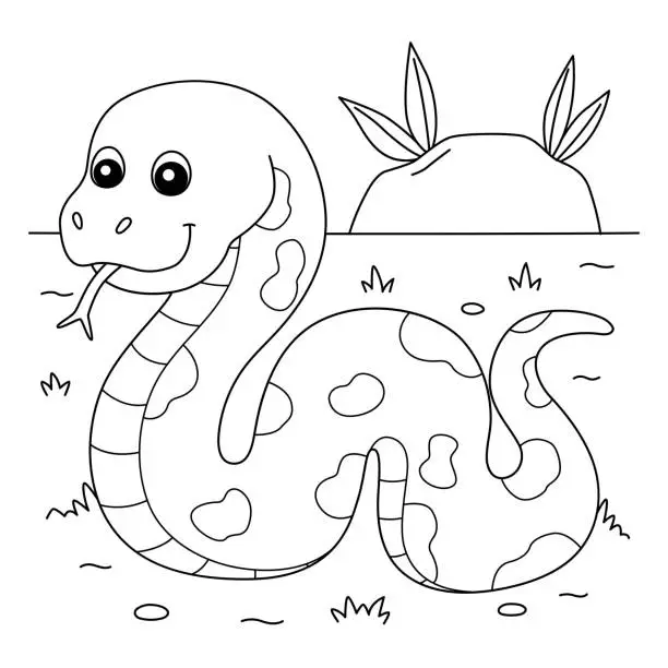 Vector illustration of Snake On Ground Coloring Page for Kids