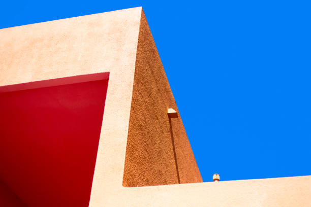 istock Santa Fe Style: Modern Adobe Building Exterior Detail, Blue Background 1389779054