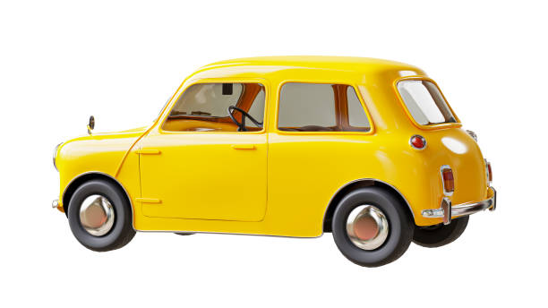 istock 3d render of yellow vintage car on white background. 1389781461