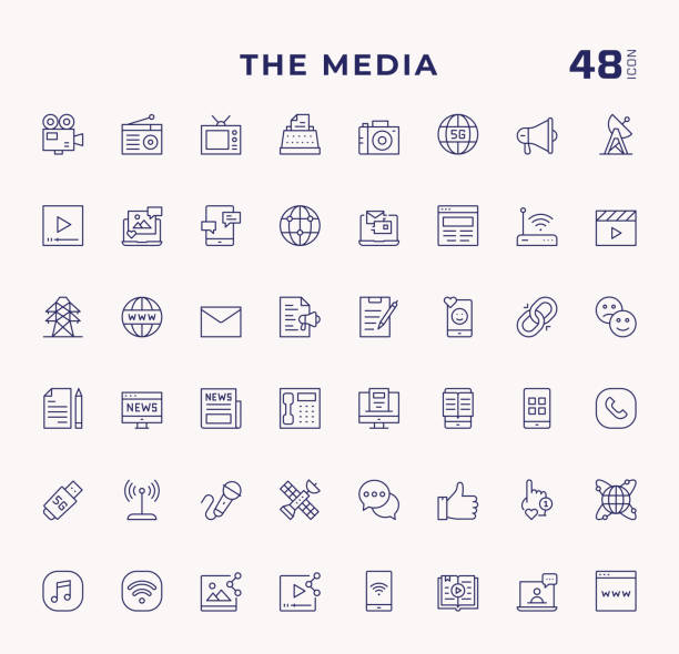ikony linii obrysu edytowalne przez multimedia - newspaper symbol computer icon communication stock illustrations