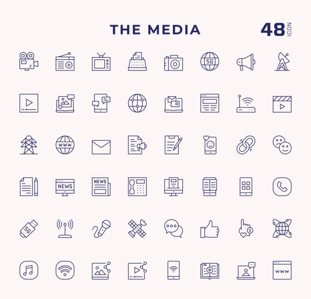 The Media Editable Stroke Line Icons The Media Editable Stroke Line Icons tv icon stock illustrations