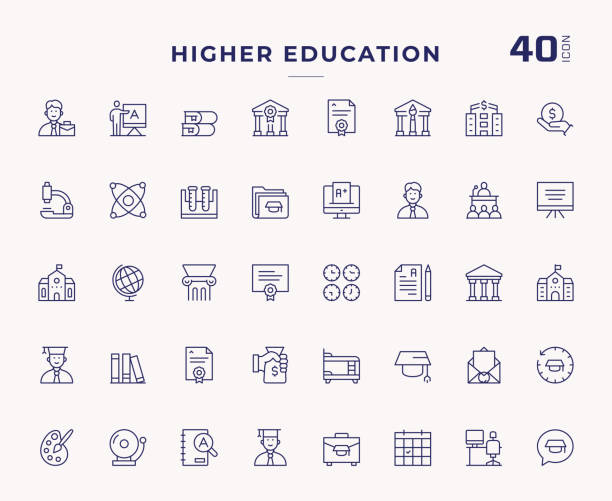 stockillustraties, clipart, cartoons en iconen met higher education editable stroke line icons - universitair docent