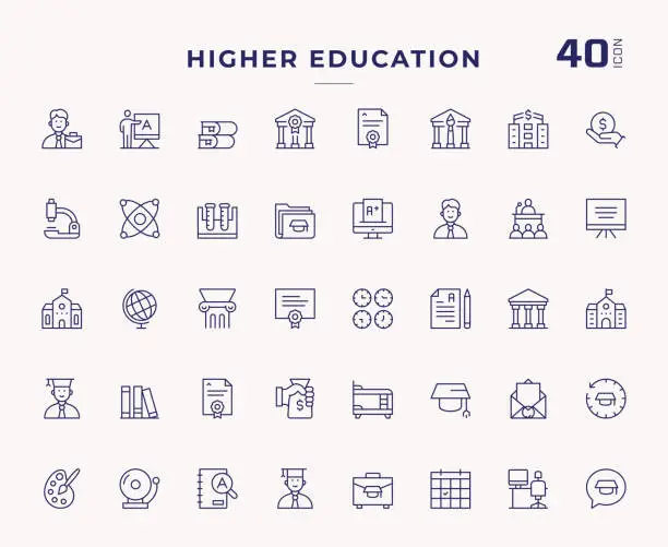 Vector illustration of Higher Education Editable Stroke Line Icons