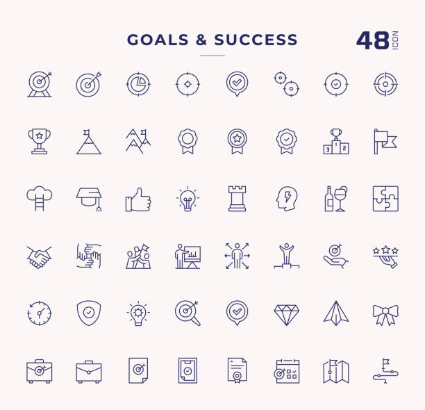 cele i sukces edytowalne ikony linii kreski - target aspirations aiming challenge stock illustrations