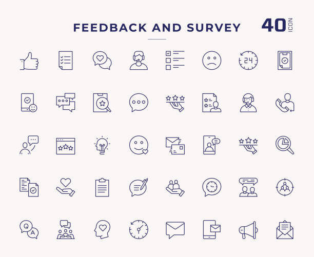 ilustraciones, imágenes clip art, dibujos animados e iconos de stock de comentarios e iconos de línea de trazo editables de encuestas - survey icon