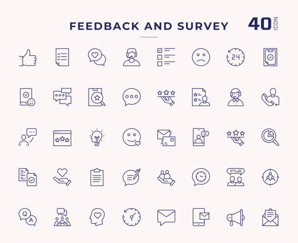 フィードバックとアンケート編集可能な線アイコン - satisfaction computer icon customer service representative symbol点のイラスト素材／クリップアート素材／マンガ素材／アイコン素材