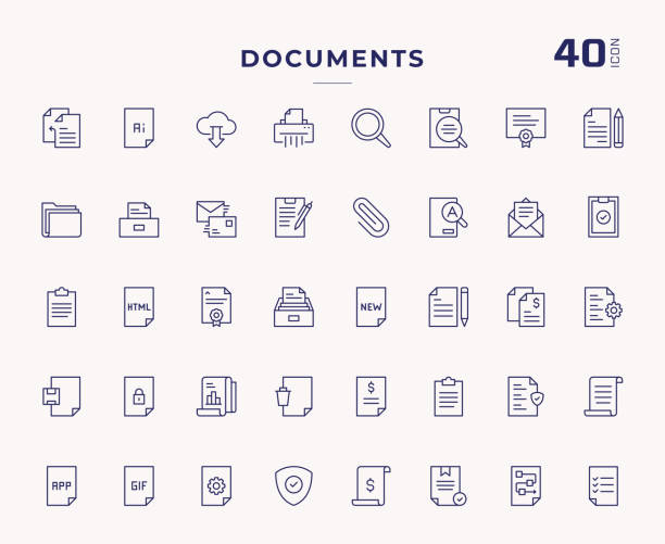 Documents Editable Stroke Line Icons Documents Editable Stroke Line Icons filing paperwork stock illustrations