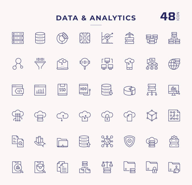 데이터 분석 편집 가능한 스트로크 선 아이콘 - data base symbol computer icon stock illustrations