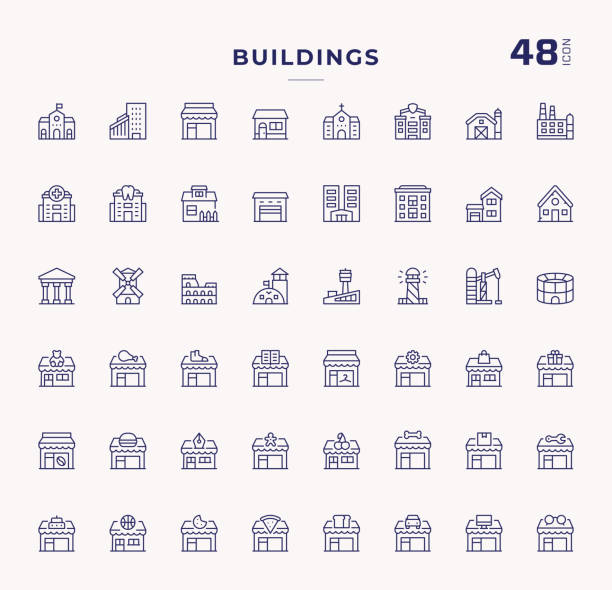 illustrations, cliparts, dessins animés et icônes de icônes de la ligne de course modifiables des bâtiments - administratif