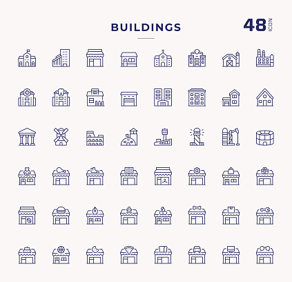 Buildings Editable Stroke Line Icons