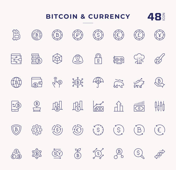 ilustraciones, imágenes clip art, dibujos animados e iconos de stock de bitcoin y criptomoneda iconos de línea de trazo editables - forex currency exchange rate stock market