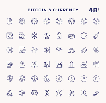 Bitcoin And Cryptocurrency Editable Stroke Line Icons