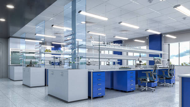 istock Spacious and bright laboratory interior. 3d illustration 1389784369