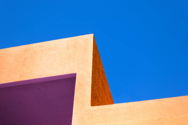 istock Santa Fe Style: Modern Adobe Building Exterior Detail, Blue Background 1389784610