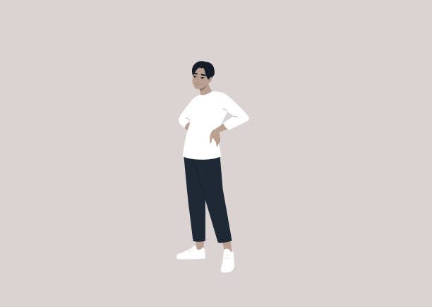 A young male Asian character standing with their hands on waist, casual millennial lifestyle A young male Asian character standing with their hands on waist, casual millennial lifestyle people silhouette standing casual stock illustrations