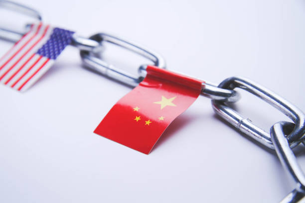 istock Country flags on a chain. Sanctioned countries. Closed countries. 1389786840