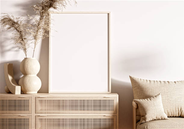 istock Frame and poster mockup in Boho style interior. 3d rendering, 3d illustration 1389790498