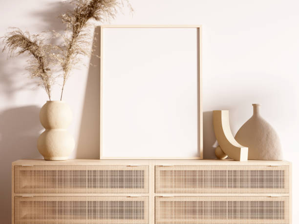 istock Frame and poster mockup in Boho style interior. 3d rendering, 3d illustration 1389790506