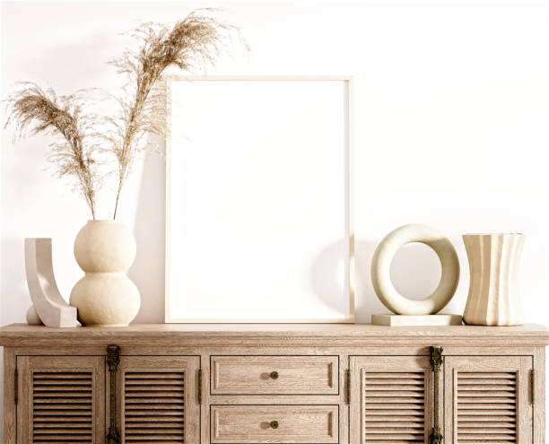 istock Frame and poster mockup in Boho style interior. 3d rendering, 3d illustration 1389790555