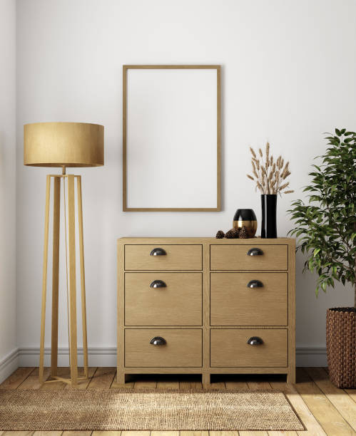 istock Mockup frame in farmhouse living room interior. 3d render 1389790619