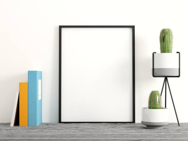 istock 3d rendering frame photo mockup with book and cactus in white room 1389791281