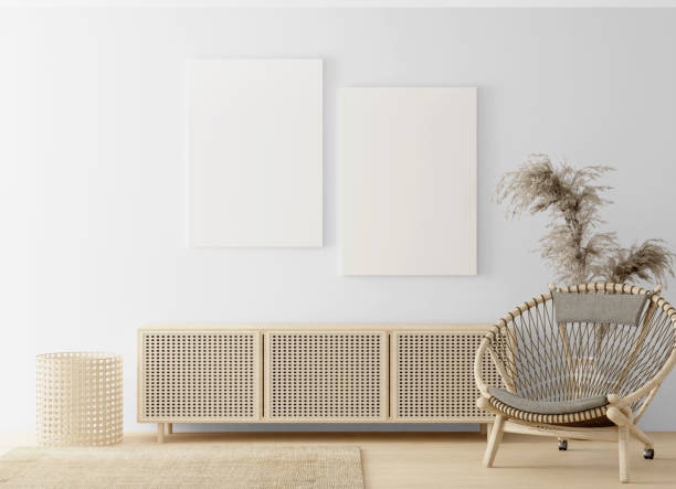 istock 3d render interior canvas mockup with rattan and wood chair and table 1389791286